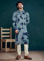 Viscose Blue Eid Wear Embroidery Work Readymade Kurta Pajama